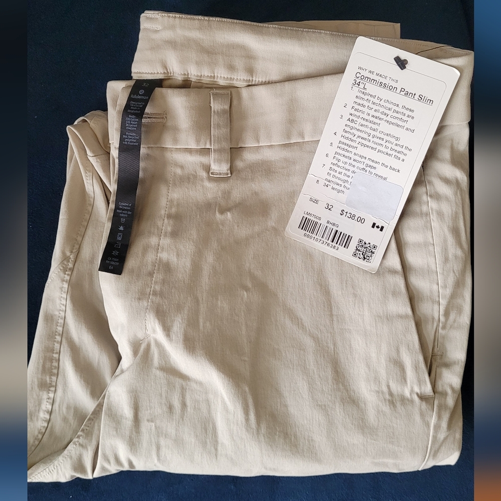 Lululemon Commission Pants Slim ABC Trousers Khaki Beige Tan 32" W x 34" L Mens